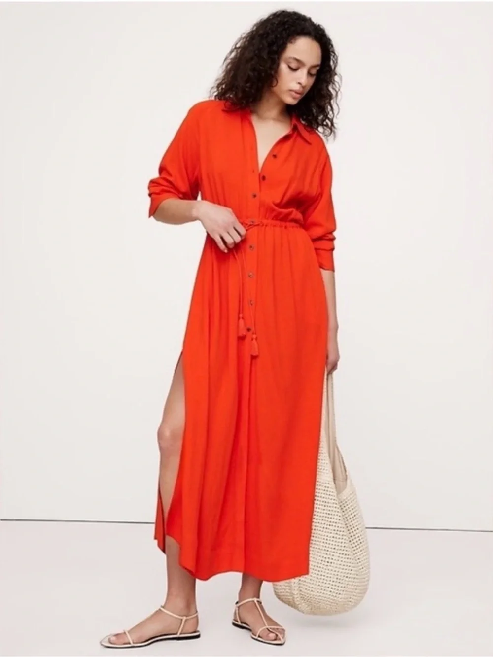 Banana Republic Women's Orange Button-Front Maxi Shirt Dress Size M - Picture 1 of 13